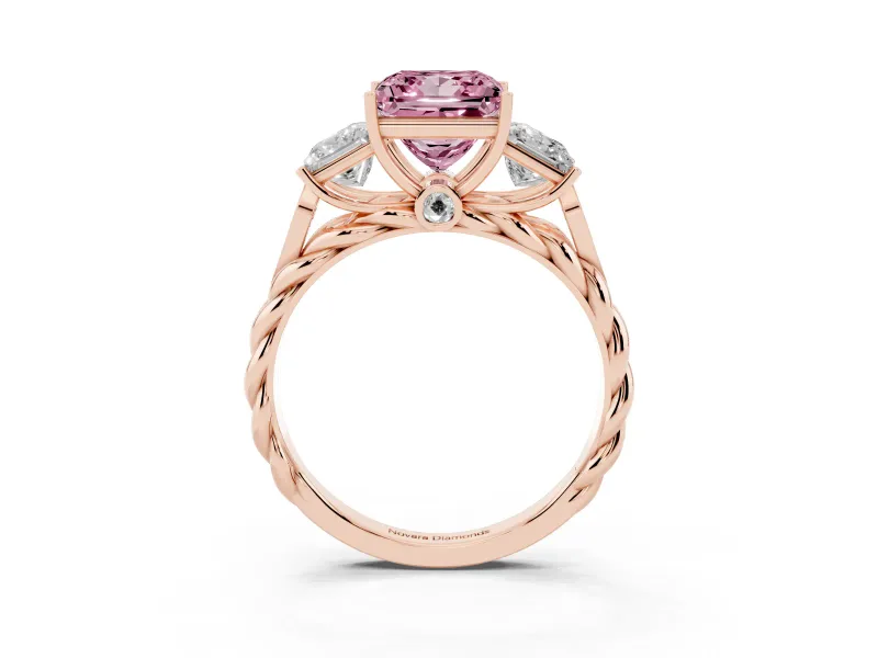 Princess Cut Three Stone Engagement Ring Setting for a Fancy Pink Lab-Grown Diamond | Braided Band | Rose Gold