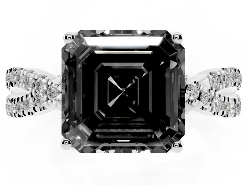 Asscher Cut Twisted Pavé Engagement Ring Setting for a Black Center | Split Shank | White Gold