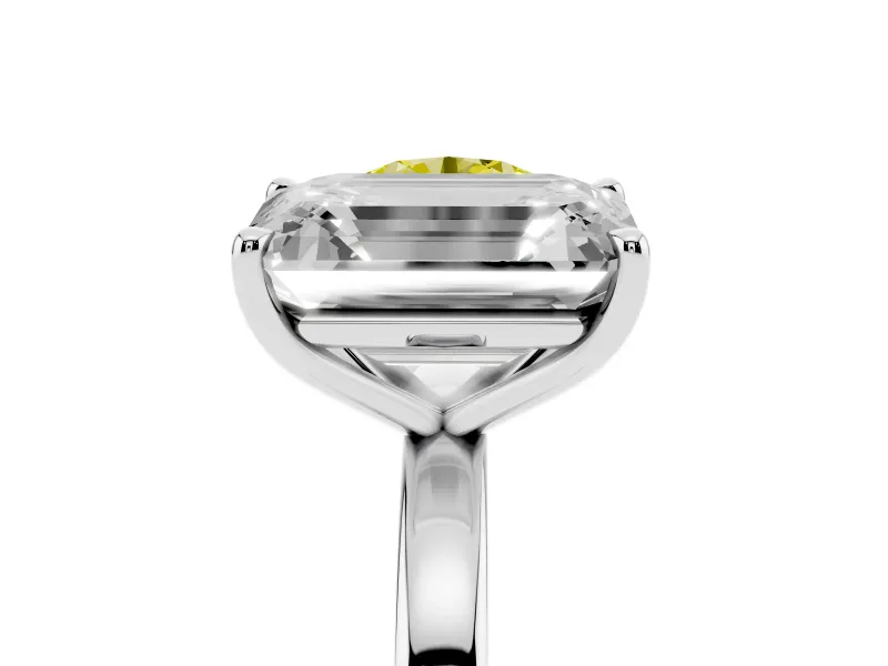 Fancy Yellow Round Cut and Emerald Cut Toi Moi Ring Set in Silver with Prong Setting