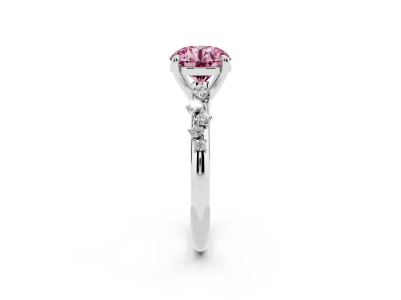 Round Graduated Accent Engagement Ring Setting for a Fancy Pink Lab-Grown Diamond | Platinum