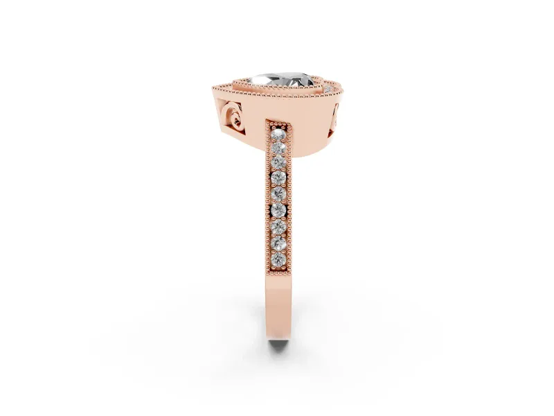 Fancy Black Heart Cut Diamond Round Halo Ring Set in Rose gold with Pavé Band