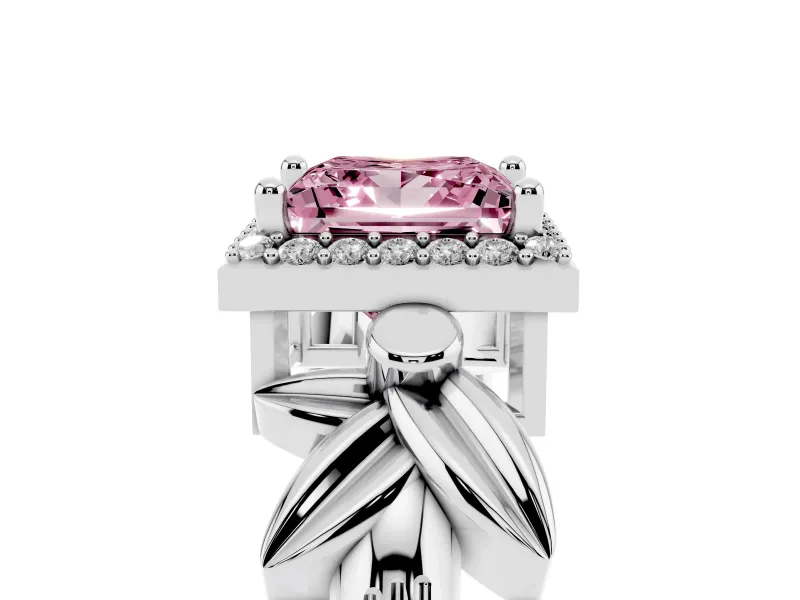 Princess Cut Floral Halo Engagement Ring Setting for a Fancy Pink Lab-Grown Diamond | Platinum