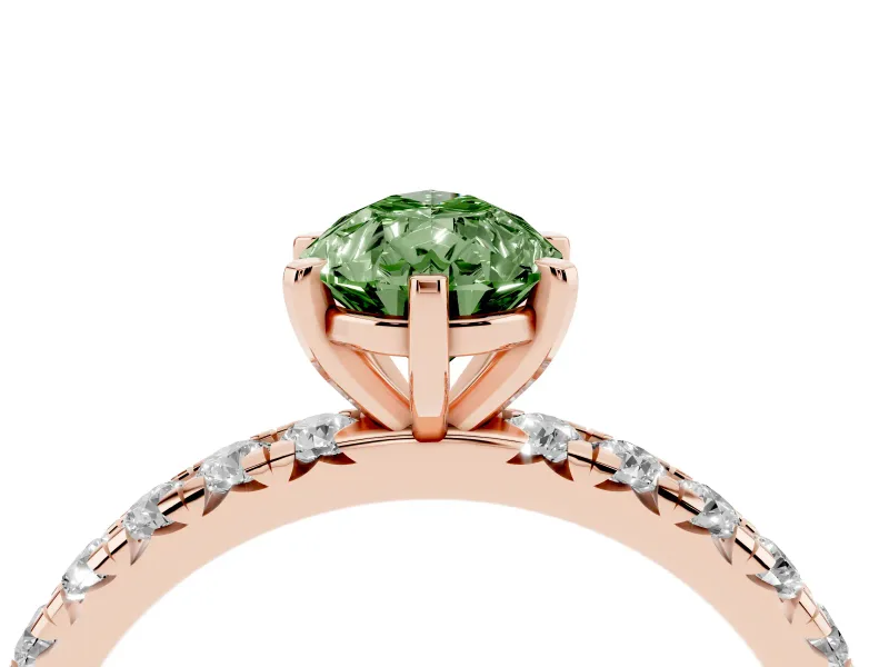 Fancy Green Pear Cut Diamond Pavé Solitaire Ring Set in Rose gold with Round Band and Prong Setting