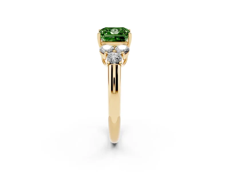 Princess Cut Side Stone Engagement Ring Setting for a Fancy Green Lab-Grown Diamond | Yellow Gold