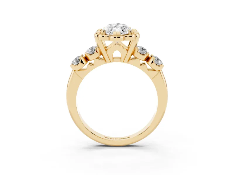 Marquise Floral Engagement Ring Setting | Petal Frame and Side Stones | Yellow Gold