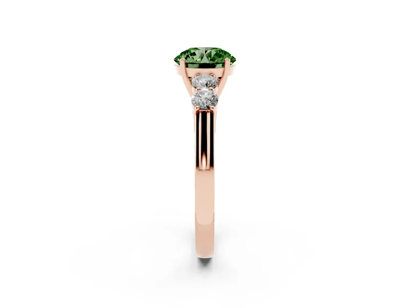 Round Close Set Five Stone Engagement Ring Setting for a Fancy Green Lab-Grown Diamond | Rose Gold