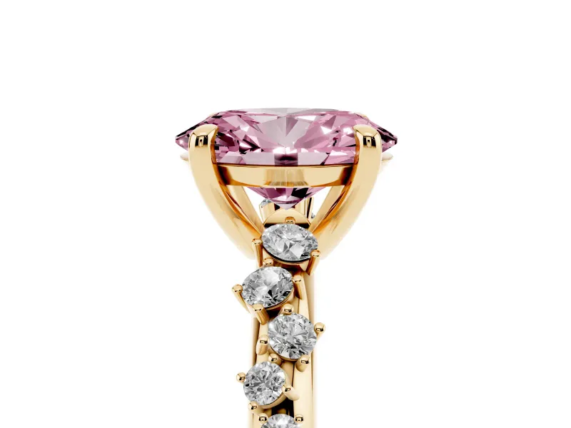 Oval Graduated Accent Engagement Ring Setting for a Fancy Pink Lab-Grown Diamond | Yellow Gold