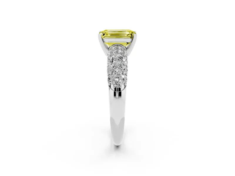 Emerald Cut Multi Row Pave Engagement Ring Setting for a Fancy Yellow Lab-Grown Diamond | Platinum