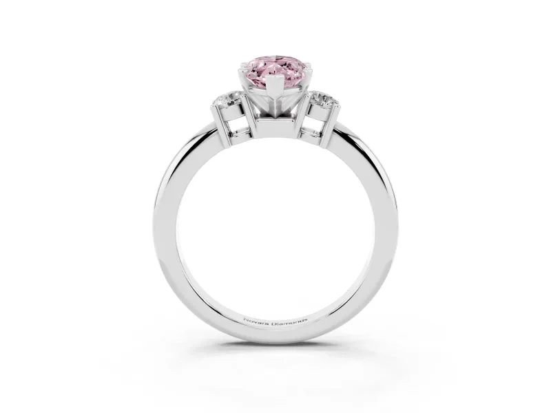 Fancy Pink Three-Stone Marquise Cut Diamond Ring Set in Silver with Prong Setting and Plain Band