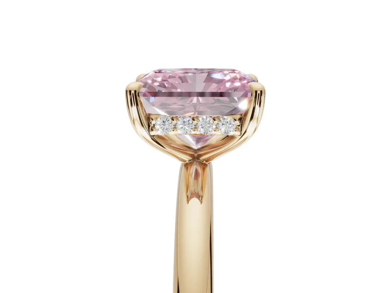 Radiant Cut Hidden Halo Ring Setting for a Fancy Pink Lab-Grown Diamond | Yellow Gold