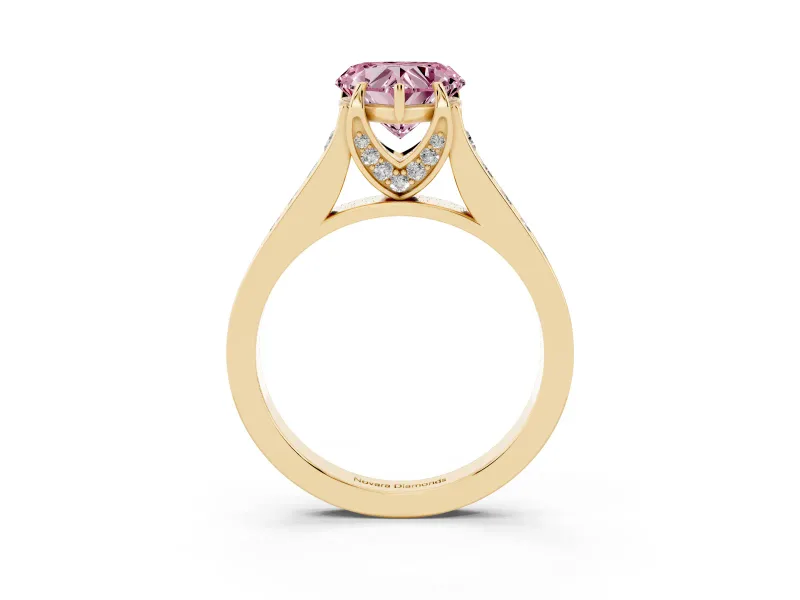 Heart-Shaped Graduated Pavé Engagement Ring Setting for a Fancy Pink Lab-Grown Diamond | Yellow Gold