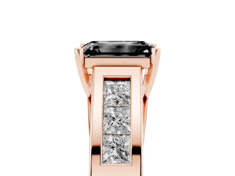 Emerald Cut Channel-Set Engagement Ring Setting for a Black Center | Wide Band | Rose Gold