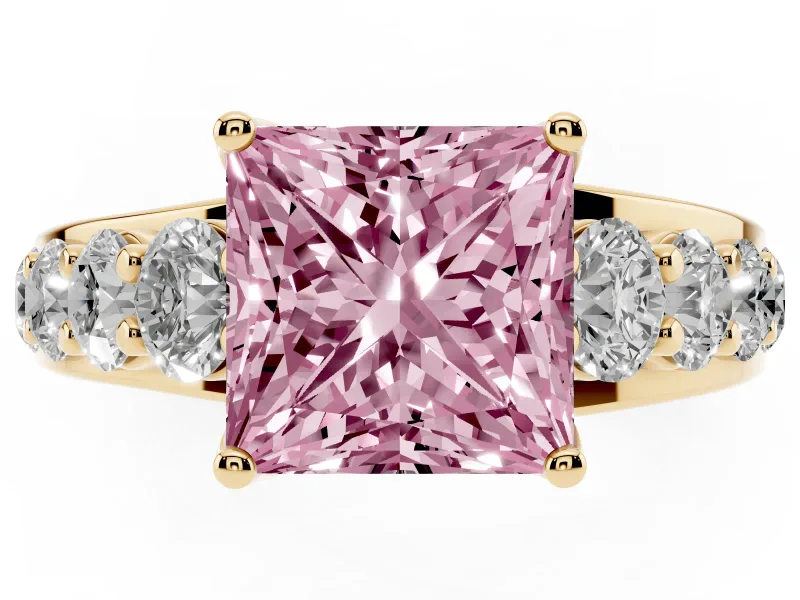 Princess Cut Engagement Ring Setting for a Fancy Pink Lab-Grown Diamond | Yellow Gold - Design NV-24645