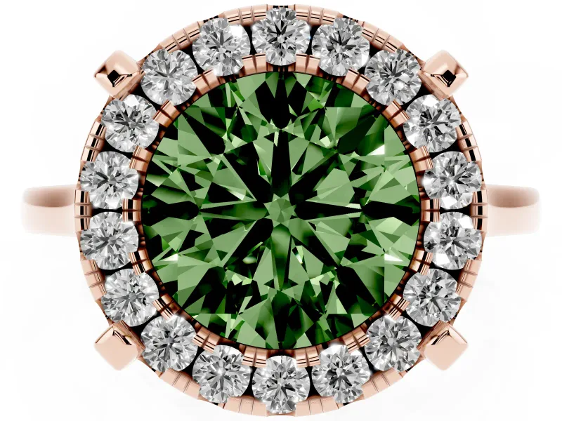 Round Halo Engagement Ring Setting for a Fancy Green Lab-Grown Diamond | Claw Corners | Rose Gold