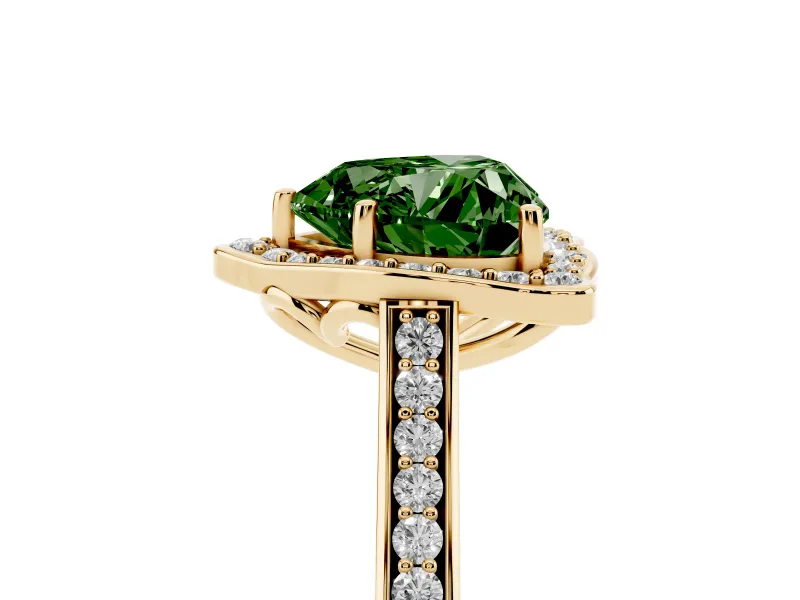 Heart-Shaped Petal Tip Halo Engagement Ring Setting for a Fancy Green Lab-Grown Diamond | Pavé Band | Yellow Gold