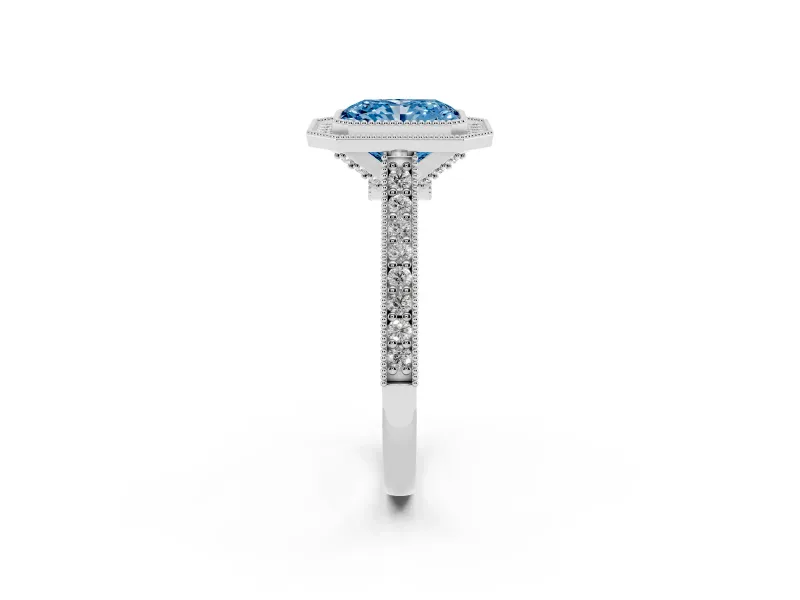 Radiant Cut Halo Engagement Ring Setting for a Fancy Blue Lab-Grown Diamond | Sterling Silver - Design NV-24721