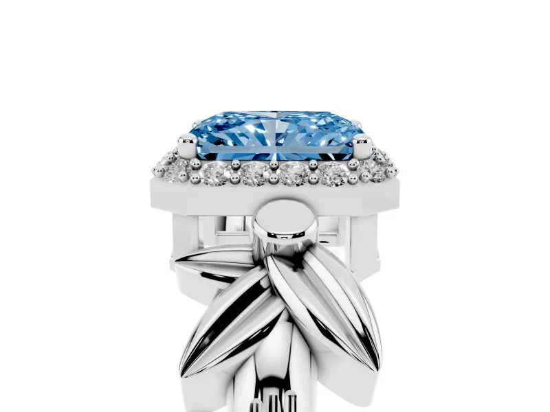 Radiant Cut Floral Halo Engagement Ring Setting for a Fancy Blue Lab-Grown Diamond | Platinum