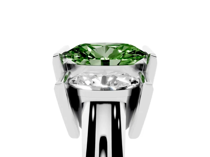 Fancy Green Oval Cut Diamond Three-Stone Channel Set Ring Set in Platinum with Smooth Polished Band