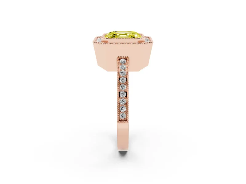 Asscher Cut Milgrain Halo Engagement Ring Setting for a Fancy Yellow Lab-Grown Diamond | Rose Gold
