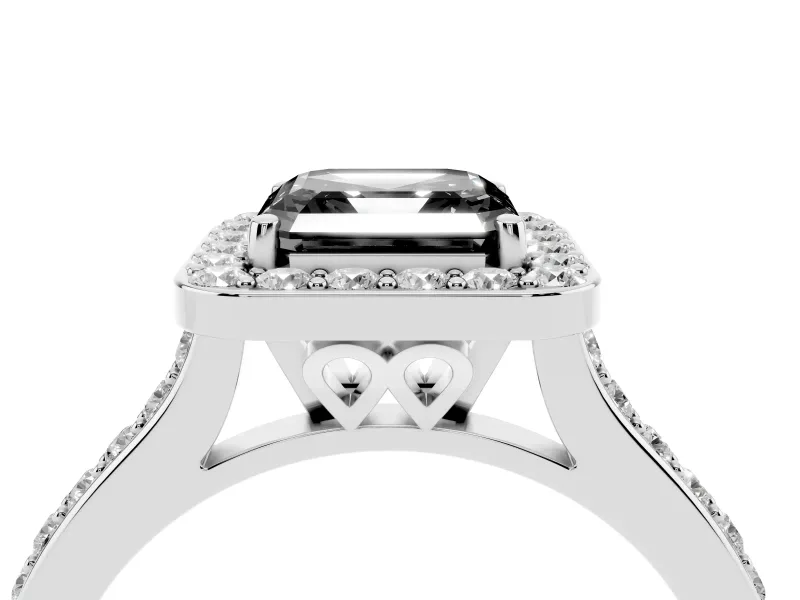 Asscher Cut Pavé Halo Engagement Ring Setting for a Black Center | White Gold
