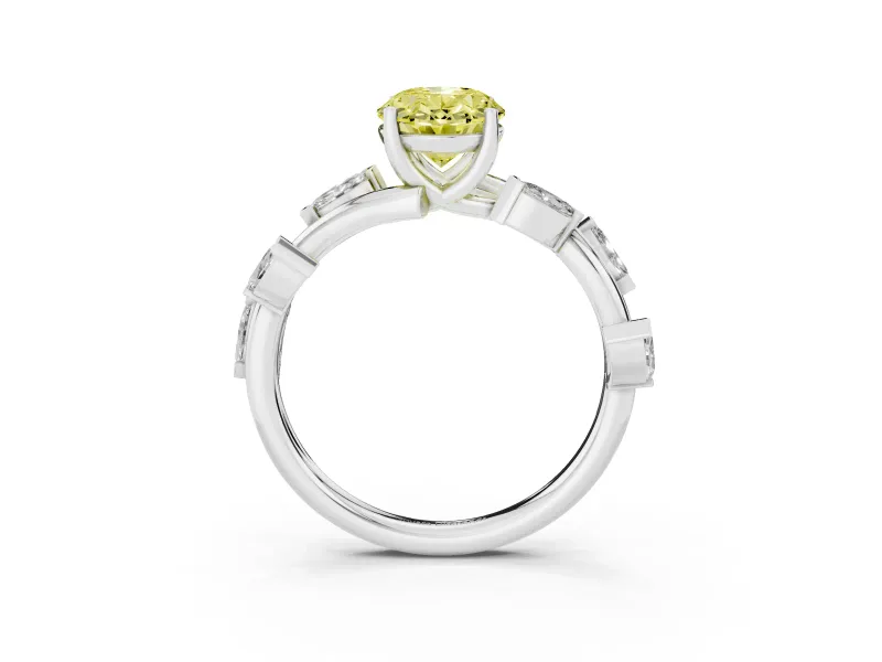Fancy Yellow Oval Cut Diamond Solitaire Ring Set in Silver with Twisted Marquise Accent Band
