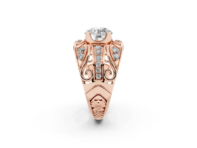 Round Art Deco Graduated Pave Engagement Ring Setting | Split Shank | Rose Gold