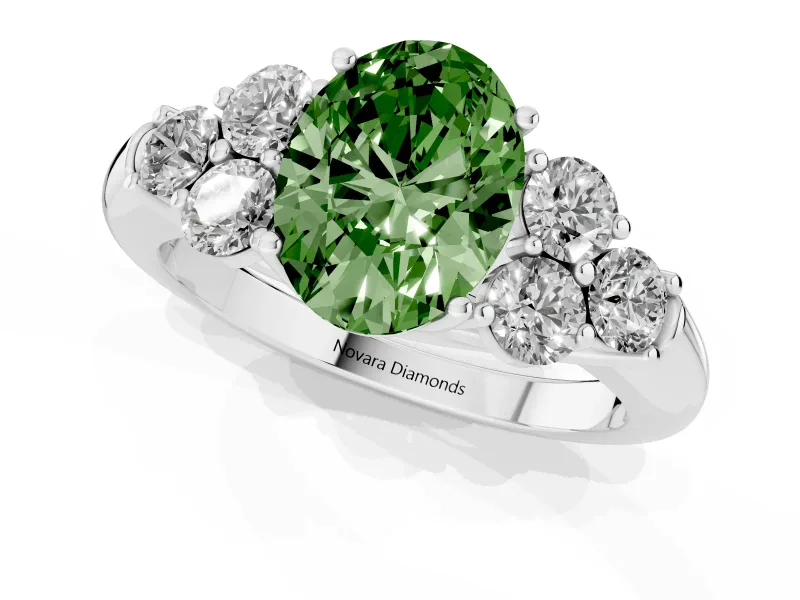 Oval Side Stone Engagement Ring Setting for a Fancy Green Lab-Grown Diamond | Platinum