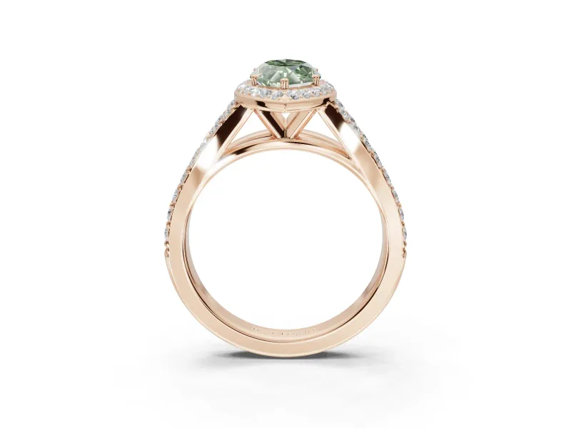 Marquise Halo Pavé Engagement Ring Setting for a Fancy Green Lab-Grown Diamond | Narrow Split Shank | Rose Gold
