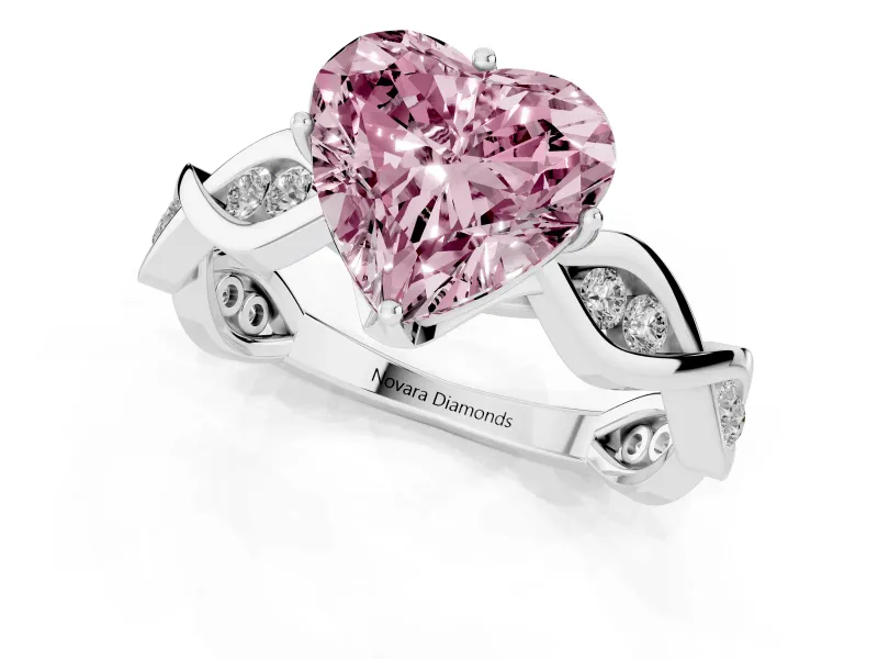 Heart-Shaped Twisted Infinity Engagement Ring Setting for a Fancy Pink Lab-Grown Diamond | Accented Strands | White Gold