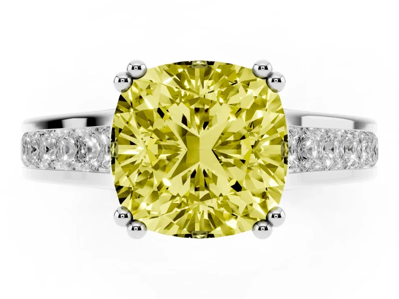 Cushion Cut Channel Engagement Ring Setting for a Fancy Yellow Lab-Grown Diamond | White Gold - Design NV-24671