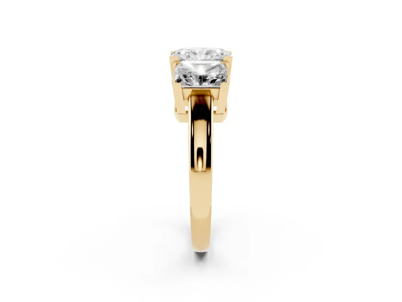 Radiant Cut Three Stone Engagement Ring Setting | Large Side Stones | Yellow Gold