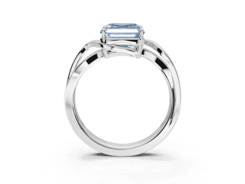 Asscher Cut Bypass Solitaire Engagement Ring Setting for a Fancy Blue Lab-Grown Diamond | Pavé Strands | Platinum