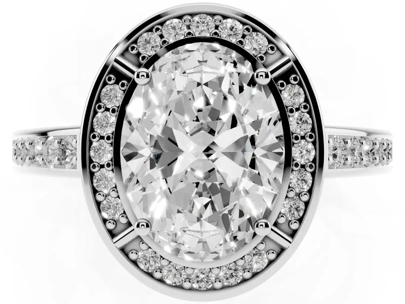 Oval Sectioned Halo Engagement Ring Setting | Pavé Gallery and Band | Sterling Silver