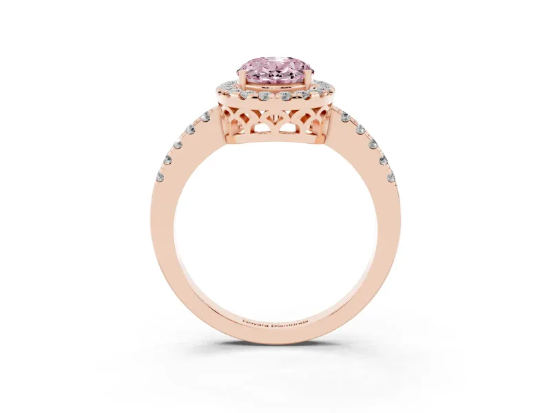 Oval Halo Engagement Ring Setting for a Fancy Pink Lab-Grown Diamond | Pavé Band | Rose Gold