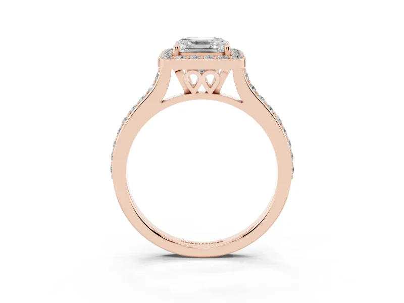 Asscher Cut Pavé Halo Engagement Ring Setting | Rose Gold
