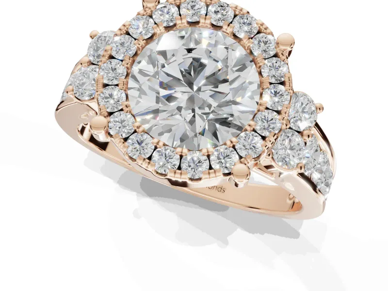 Round Halo Side Cluster Engagement Ring Setting | Graduated Channel Band | Rose Gold