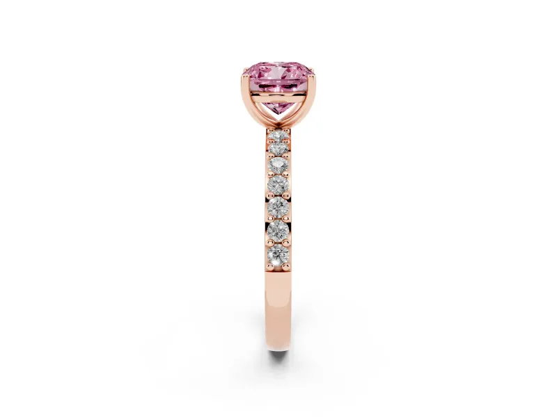 Cushion Cut Pavé Solitaire Engagement Ring Setting for a Fancy Pink Lab-Grown Diamond | Single Row Band | Rose Gold