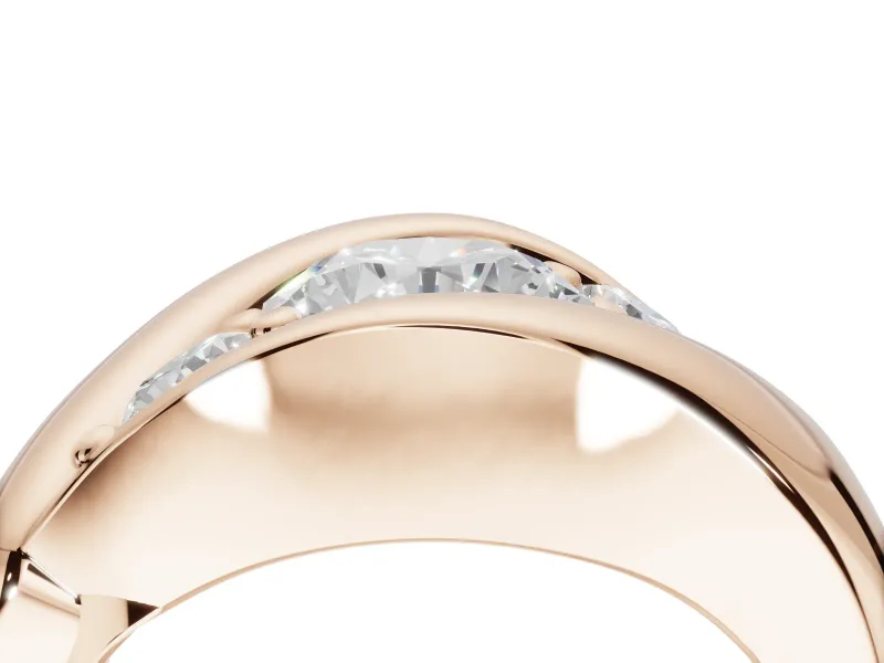Round Three Stone Bypass Engagement Ring Setting | Sculpted Crossover Band | Rose Gold