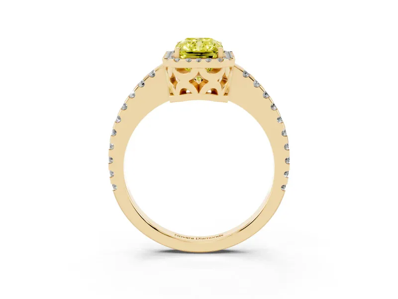 Radiant Cut Pave Halo Engagement Ring Setting for a Fancy Yellow Lab-Grown Diamond | Yellow Gold