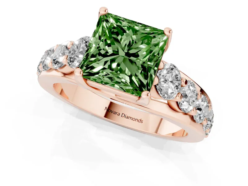 Princess Cut Engagement Ring Setting for a Fancy Green Lab-Grown Diamond | Rose Gold - Design NV-24645