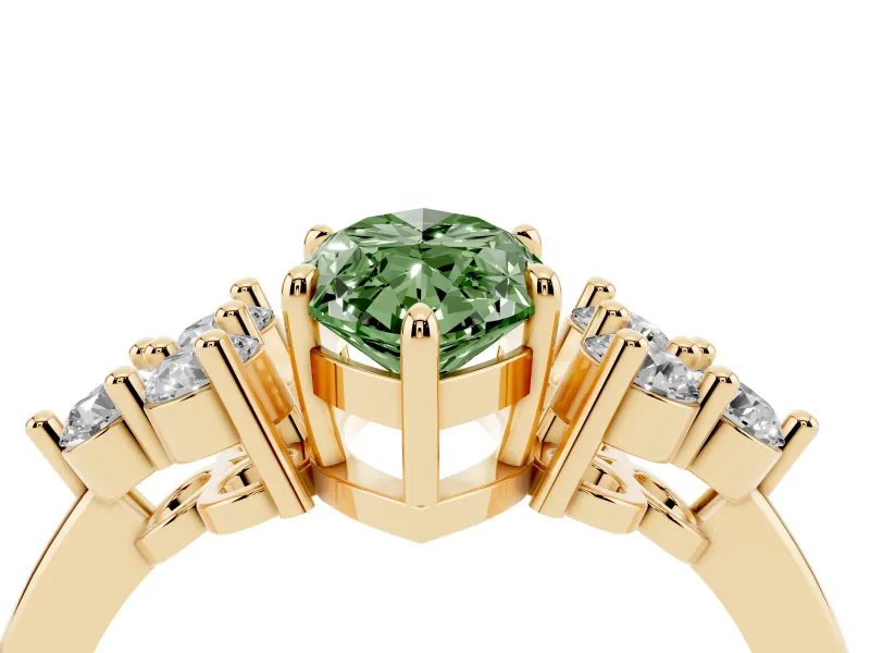 Marquise Cluster Side Stone Engagement Ring Setting for a Fancy Green Lab-Grown Diamond | Plain Band | Yellow Gold