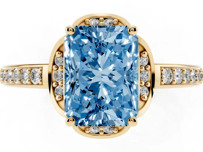 Radiant Cut Floral Pavé Engagement Ring Setting for a Fancy Blue Lab-Grown Diamond | Yellow Gold