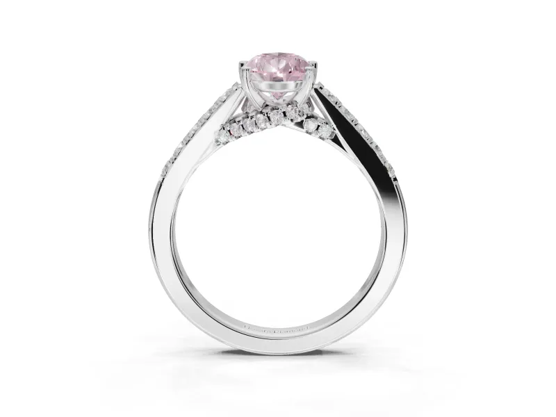 Pear-Shaped Pavé Solitaire Engagement Ring Setting for a Fancy Pink Lab-Grown Diamond | Crossover Gallery | White Gold