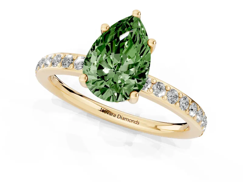 Pear-Shaped Hidden Halo Engagement Ring Setting for a Fancy Green Lab-Grown Diamond | Yellow Gold