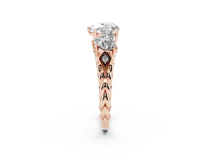 Heart-Shaped Three Stone Engagement Ring Setting | Braided Band | Rose Gold