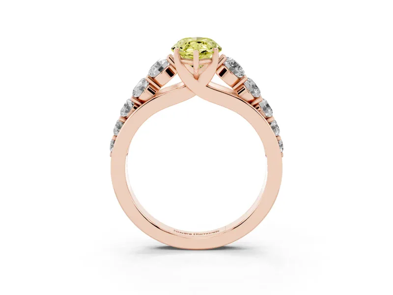 Marquise Graduated Side Stone Engagement Ring Setting for a Fancy Yellow Lab-Grown Diamond | Flat Top Band | Rose Gold