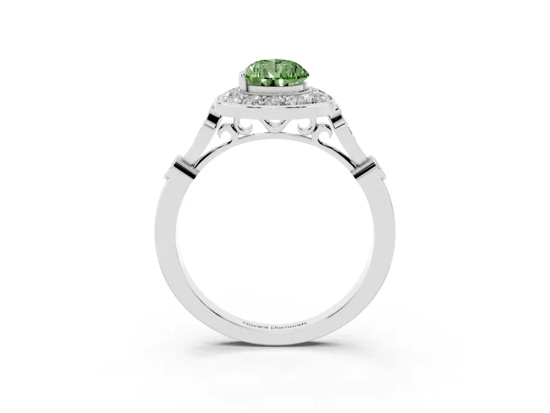 Fancy Green Pear Cut Diamond Halo Engagement Ring Set in Platinum with Twisted Band and Prong Setting