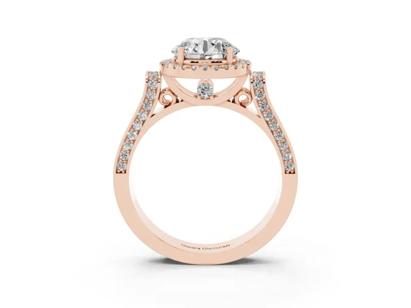 Round Halo Engagement Ring Setting | Pavé Panel Shoulders | Rose Gold