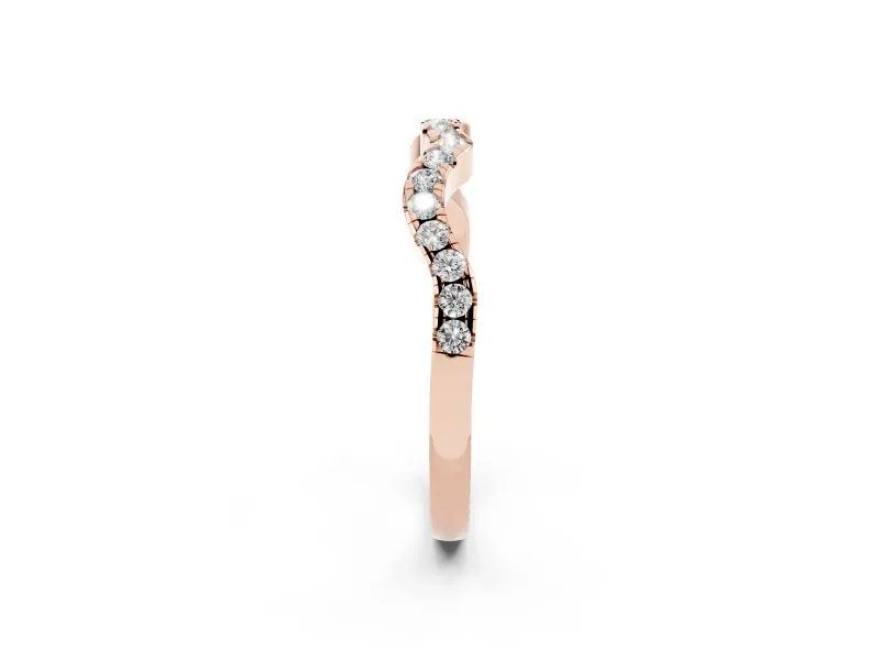 Round Diamond Curved Pavé Wedding Band Set in Rose gold with Nesting Profile