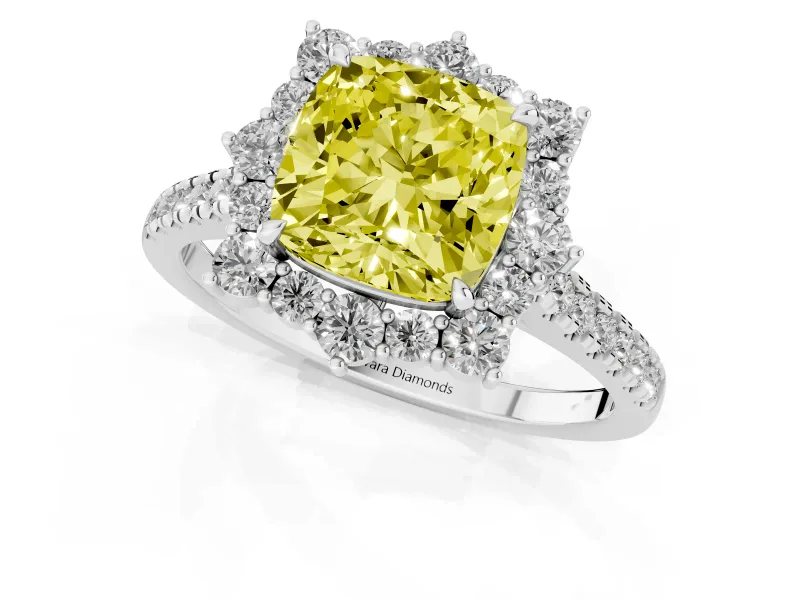 Cushion Cut Halo Engagement Ring Setting for a Fancy Yellow Lab-Grown Diamond | Sterling Silver - Design NV-24700